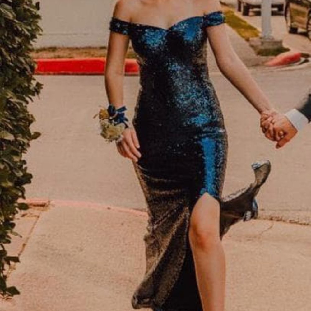 Morgan & Co | Blue Sequin Prom Dress